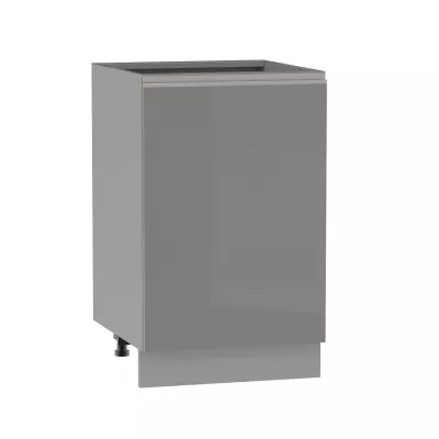 Alsó konyhaszekrény ADAMA - szélesség 50 cm, fényes szürke/szürke, ezüst fogantyú, 10 cm lábak