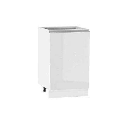 Alsó konyhaszekrény ADAMA - szélesség 50 cm, fényes fehér / fehér, ezüst fogantyú, 15 cm lábak