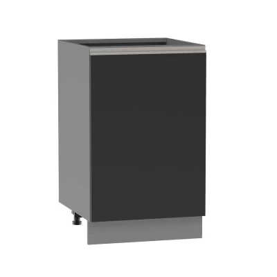 Alsó konyhaszekrény ADAMA - szélesség 50 cm, fekete / szürke, ezüst fogantyú, 10 cm lábak