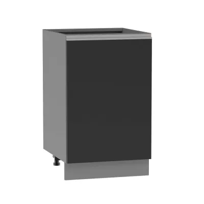 Alsó konyhaszekrény ADAMA - szélesség 50 cm, fekete / szürke, ezüst fogantyú, 10 cm lábak
