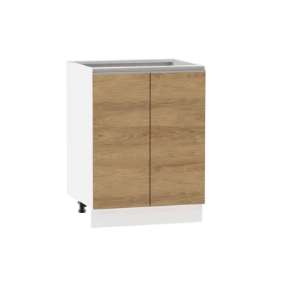 Alsó kétajtós szekrény ADAMA - szélesség 60 cm, hickory natúr/fehér, ezüst fogantyú, 10 cm lábak