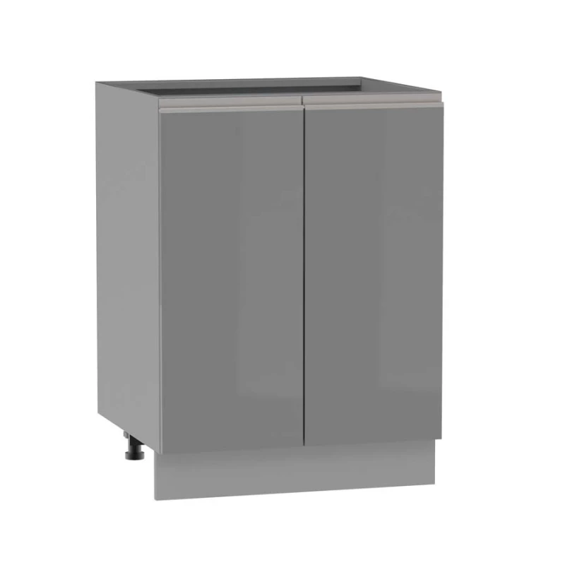 Alsó kétajtós szekrény ADAMA - szélesség 60 cm, fényes szürke/szürke, ezüst fogantyú, 10 cm lábak