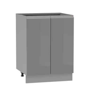 Alsó kétajtós szekrény ADAMA - szélesség 60 cm, fényes szürke/szürke, ezüst fogantyú, 10 cm lábak