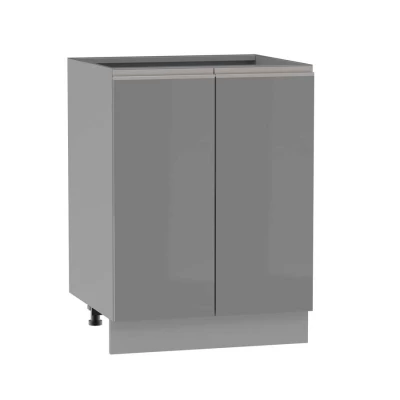 Alsó kétajtós szekrény ADAMA - szélesség 60 cm, fényes szürke/szürke, ezüst fogantyú, 15 cm-es lábak