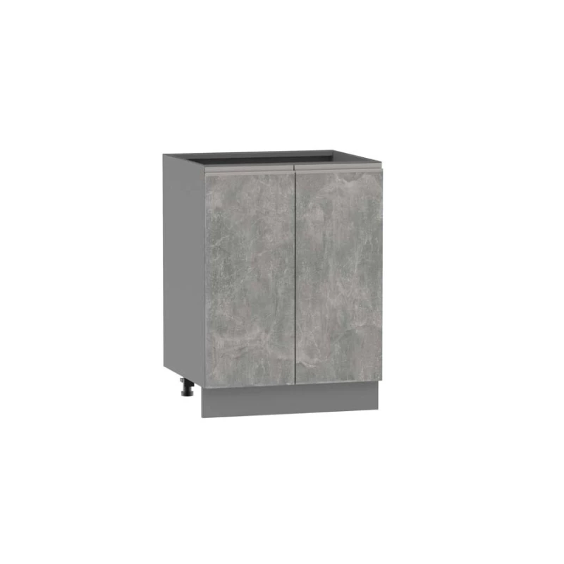 Alsó kétajtós szekrény ADAMA - szélesség 60 cm, világos műbeton / szürke, ezüst fogantyú, 10 cm lábak