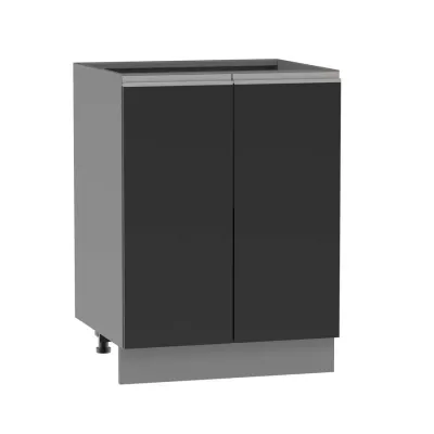 Alsó kétajtós szekrény ADAMA - szélesség 60 cm, fekete/szürke, ezüst fogantyú, 10 cm lábak