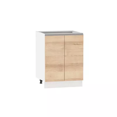 Alsó kétajtós szekrény ADAMA - szélesség 60 cm, artisan bükk / fehér, ezüst fogantyú, 10 cm lábak
