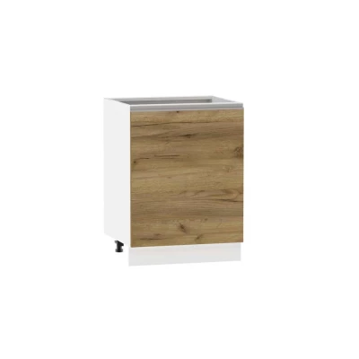 Konyhaszekrény polccal ADAMA - szélesség 60 cm, artisan tölgyfa arany / fehér, ezüst fogantyú, lábak 15 cm