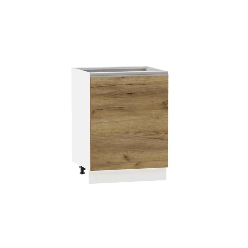 Konyhaszekrény polccal ADAMA - szélesség 60 cm, artisan tölgyfa arany / fehér, ezüst fogantyú, lábak 15 cm