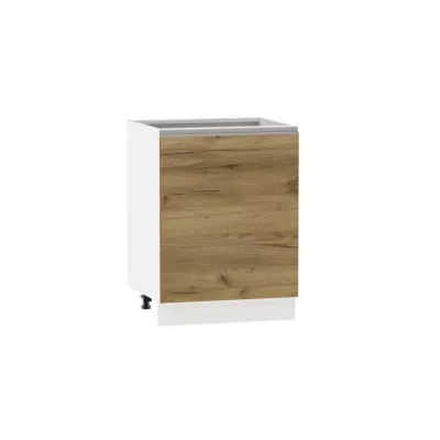 Konyhaszekrény polccal ADAMA - szélesség 60 cm, artisan tölgyfa arany / fehér, ezüst fogantyú, lábak 15 cm