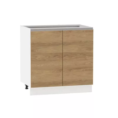 Kétajtós konyhaszekrény ADAMA - szélesség 80 cm, hickory natúr/fehér, ezüst fogantyú, 15 cm-es lábak