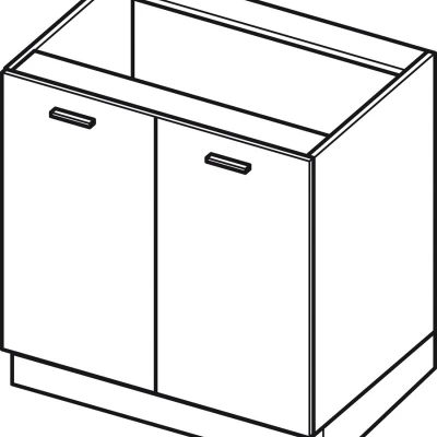 Kétajtós konyhaszekrény ADAMA - szélesség 80 cm, fényes szürke/szürke, ezüst fogantyú, 10 cm lábak