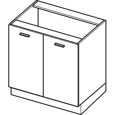 Kétajtós konyhaszekrény ADAMA - szélesség 80 cm, fényes szürke/szürke, ezüst fogantyú, 10 cm lábak