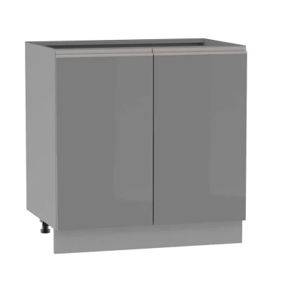 Kétajtós konyhaszekrény ADAMA - szélesség 80 cm, fényes szürke/szürke, ezüst fogantyú, 10 cm lábak