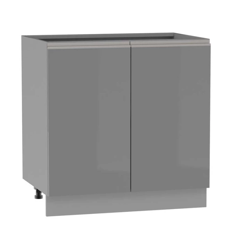 Kétajtós konyhaszekrény ADAMA - szélesség 80 cm, fényes szürke/szürke, ezüst fogantyú, 10 cm lábak
