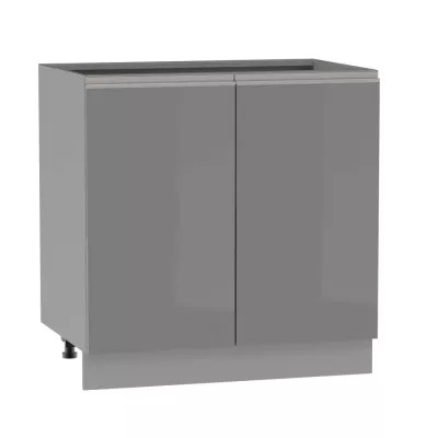 Kétajtós konyhaszekrény ADAMA - szélesség 80 cm, fényes szürke/szürke, ezüst fogantyú, 10 cm lábak