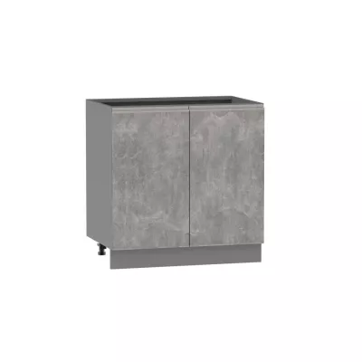 Kétajtós konyhaszekrény ADAMA - szélesség 80 cm, világos műbeton / szürke, ezüst fogantyú, 10 cm lábak