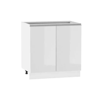 Kétajtós konyhaszekrény ADAMA - szélesség 80 cm, fényes fehér / fehér, ezüst fogantyú, 15 cm-es lábak