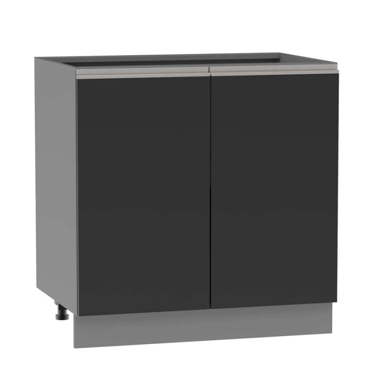 Kétajtós konyhaszekrény ADAMA - szélesség 80 cm, fekete/szürke, ezüst fogantyú, 10 cm lábak