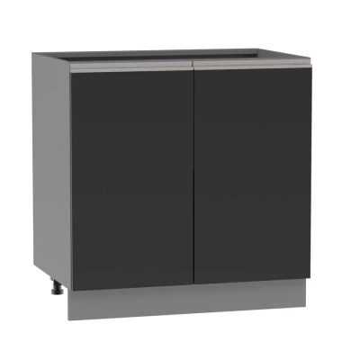 Kétajtós konyhaszekrény ADAMA - szélesség 80 cm, fekete/szürke, ezüst fogantyú, 15 cm-es lábak