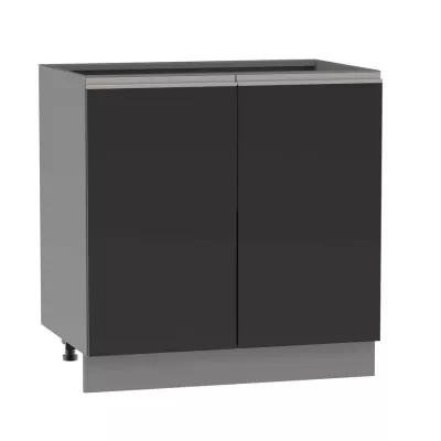Kétajtós konyhaszekrény ADAMA - szélesség 80 cm, fekete/szürke, ezüst fogantyú, 15 cm-es lábak