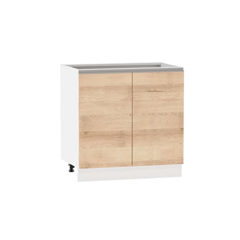 Kétajtós konyhaszekrény ADAMA - szélesség 80 cm, artisan bükk / fehér, ezüst fogantyú, 10 cm lábak