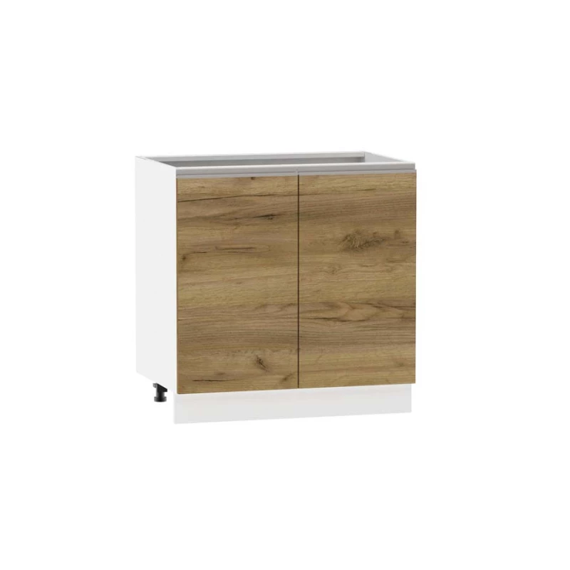 Kétajtós konyhaszekrény ADAMA - szélesség 80 cm, artisan tölgyfa arany/fehér, ezüst fogantyú, lábak 15 cm