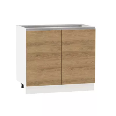 Kétajtós szekrény polccal ADAMA - szélesség 90 cm, hickory natúr/fehér, ezüst fogantyú, 15 cm lábak