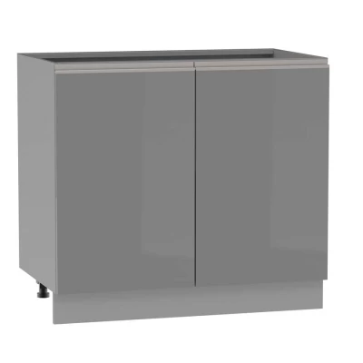 Kétajtós szekrény polccal ADAMA - szélesség 90 cm, fényes szürke/szürke, ezüst fogantyú, 15 cm-es lábak