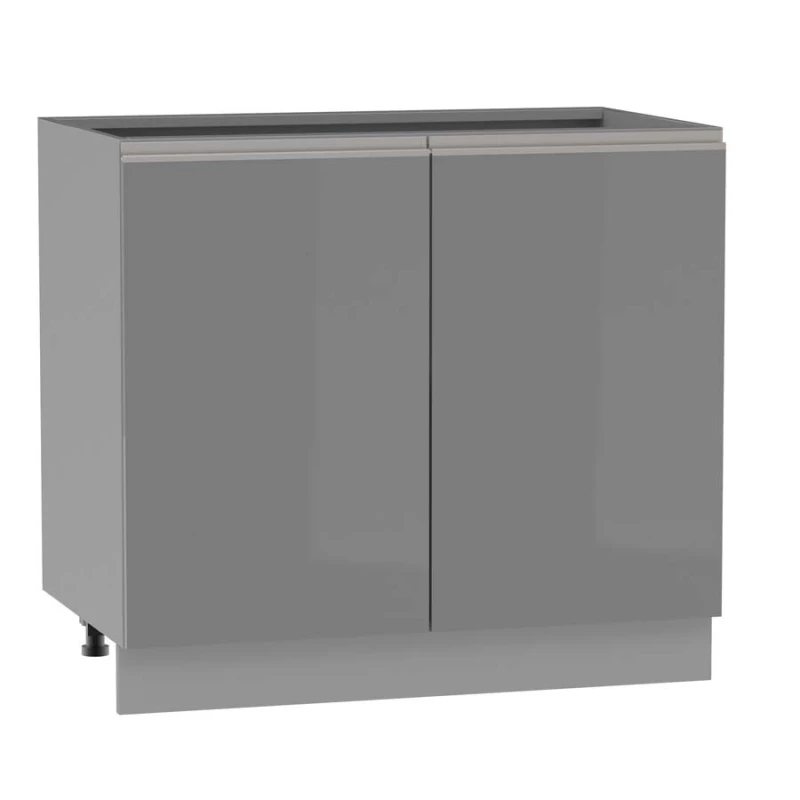 Kétajtós szekrény polccal ADAMA - szélesség 90 cm, fényes szürke/szürke, ezüst fogantyú, 15 cm-es lábak