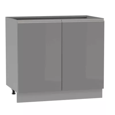 Kétajtós szekrény polccal ADAMA - szélesség 90 cm, fényes szürke/szürke, ezüst fogantyú, 15 cm-es lábak