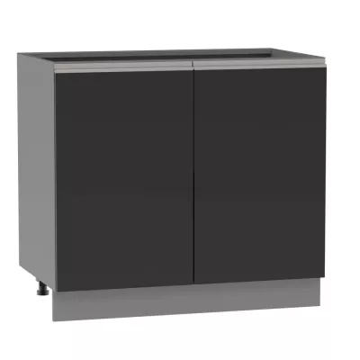 Kétajtós szekrény polccal ADAMA - szélesség 90 cm, fekete / szürke, ezüst fogantyú, 10 cm lábak