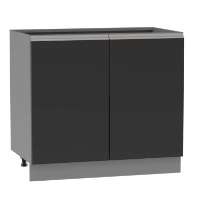 Kétajtós szekrény polccal ADAMA - szélesség 90 cm, fekete / szürke, ezüst fogantyú, 15 cm-es lábak