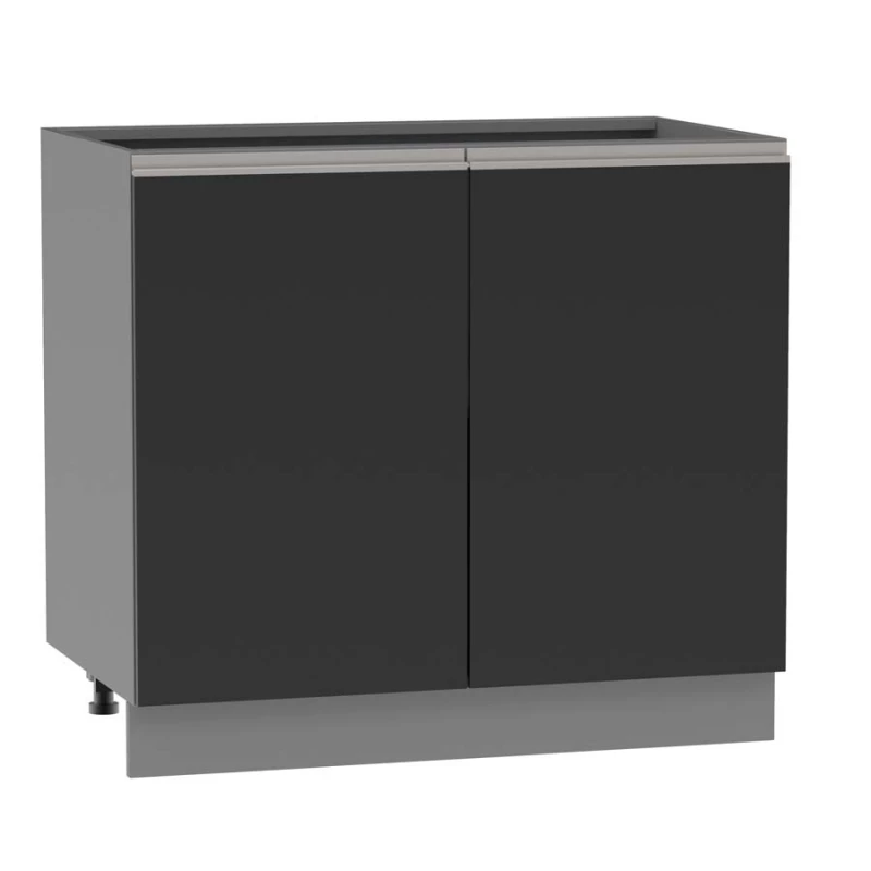 Kétajtós szekrény polccal ADAMA - szélesség 90 cm, fekete / szürke, ezüst fogantyú, 15 cm-es lábak