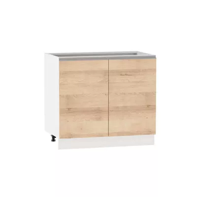 Kétajtós szekrény polccal ADAMA - szélesség 90 cm, artisan bükk / fehér, ezüst fogantyú, 10 cm lábak