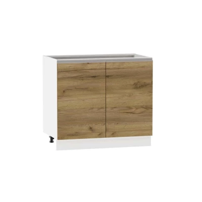 Kétajtós szekrény polccal ADAMA - szélesség 90 cm, arany/fehér artisan tölgyfa, ezüst fogantyú, 10 cm lábak