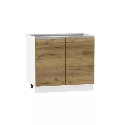 Kétajtós szekrény polccal ADAMA - szélesség 90 cm, arany/fehér artisan tölgyfa, ezüst fogantyú, 15 cm-es lábak