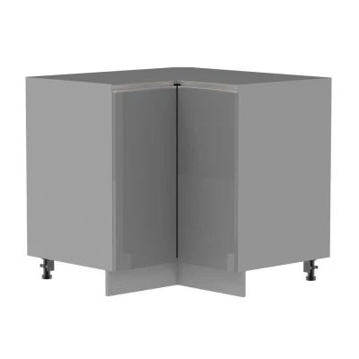 Alsó sarokszekrény ADAMA - szélesség 90 cm, fényes szürke/szürke, ezüst fogantyú, 10 cm lábak
