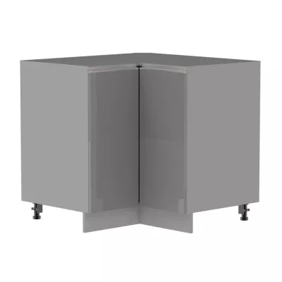 Alsó sarokszekrény ADAMA - szélesség 90 cm, fényes szürke/szürke, ezüst fogantyú, 10 cm lábak