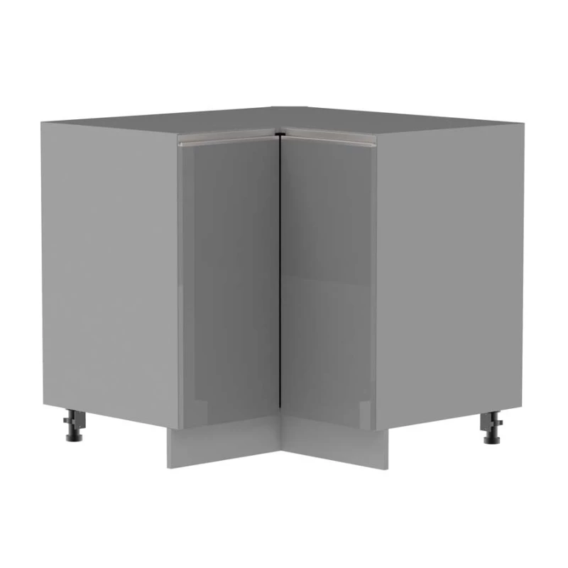 Alsó sarokszekrény ADAMA - szélesség 90 cm, fényes szürke/szürke, ezüst fogantyú, 15 cm lábak