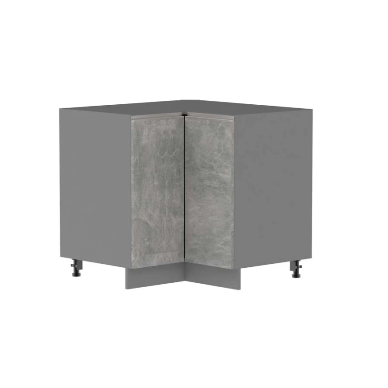 Alsó sarokszekrény ADAMA - szélesség 90 cm, világos műbeton / szürke, ezüst fogantyú, 15 cm lábak