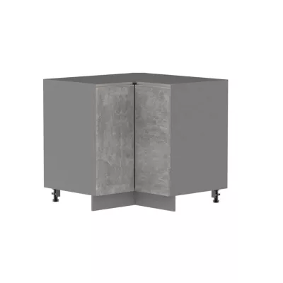 Alsó sarokszekrény ADAMA - szélesség 90 cm, világos műbeton / szürke, ezüst fogantyú, 15 cm lábak