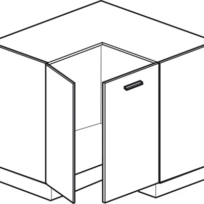 Alsó sarokszekrény ADAMA - szélesség 90 cm, világos műbeton / szürke, ezüst fogantyú, 15 cm lábak