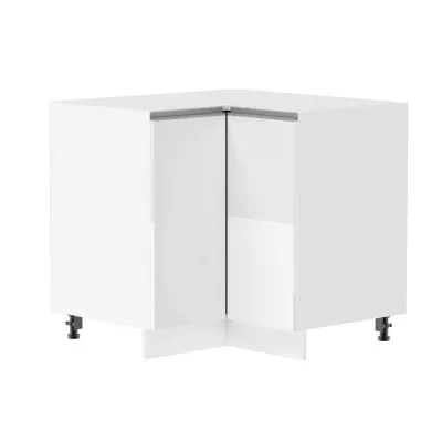 Alsó sarokszekrény ADAMA - szélesség 90 cm, fényes fehér / fehér, ezüst fogantyú, 10 cm lábak