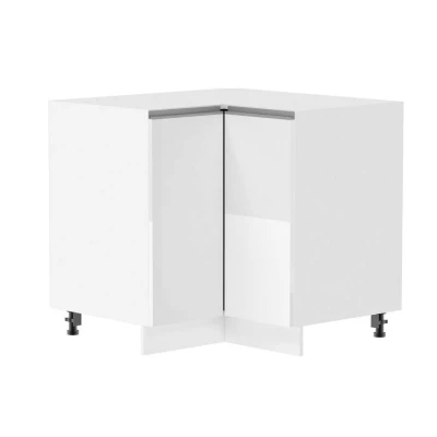 Alsó sarokszekrény ADAMA - szélesség 90 cm, fényes fehér / fehér, ezüst fogantyú, 15 cm lábak