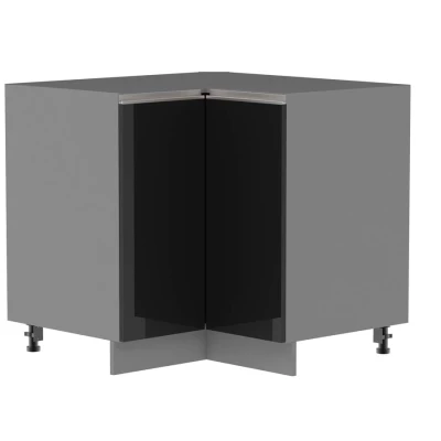 Alsó sarokszekrény ADAMA - szélesség 90 cm, fekete / szürke, ezüst fogantyú, 15 cm lábak