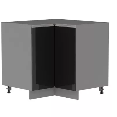 Alsó sarokszekrény ADAMA - szélesség 90 cm, fekete / szürke, ezüst fogantyú, 15 cm lábak