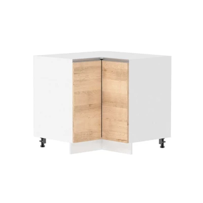 Alsó sarokszekrény ADAMA - szélesség 90 cm, artisan bükk / fehér, ezüst fogantyú, 10 cm lábak