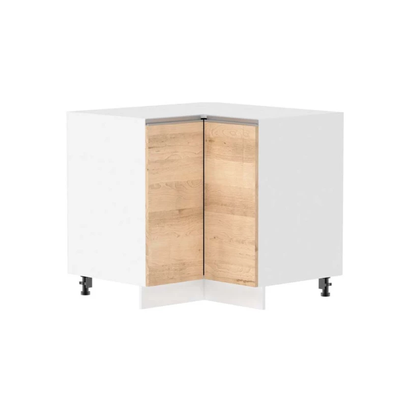 Alsó sarokszekrény ADAMA - szélesség 90 cm, artisan bükk / fehér, ezüst fogantyú, 10 cm lábak