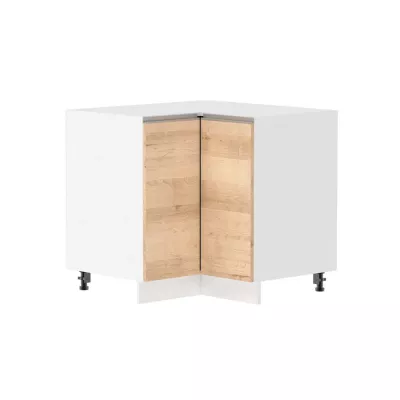 Alsó sarokszekrény ADAMA - szélesség 90 cm, artisan bükk / fehér, ezüst fogantyú, 10 cm lábak